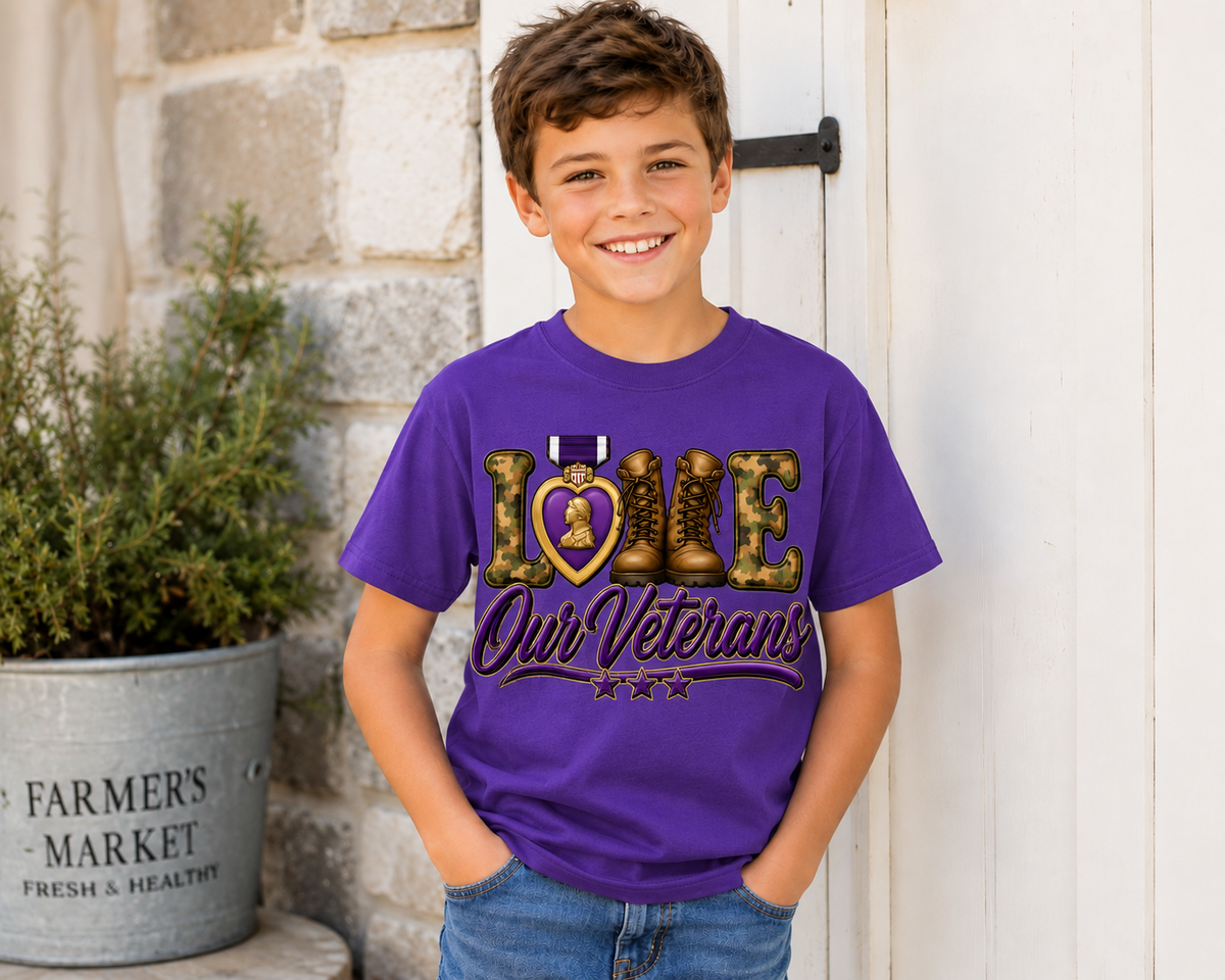 💜 Love Our Veterans Youth T-Shirt | Gildan G500B | MOPHA Fundraiser