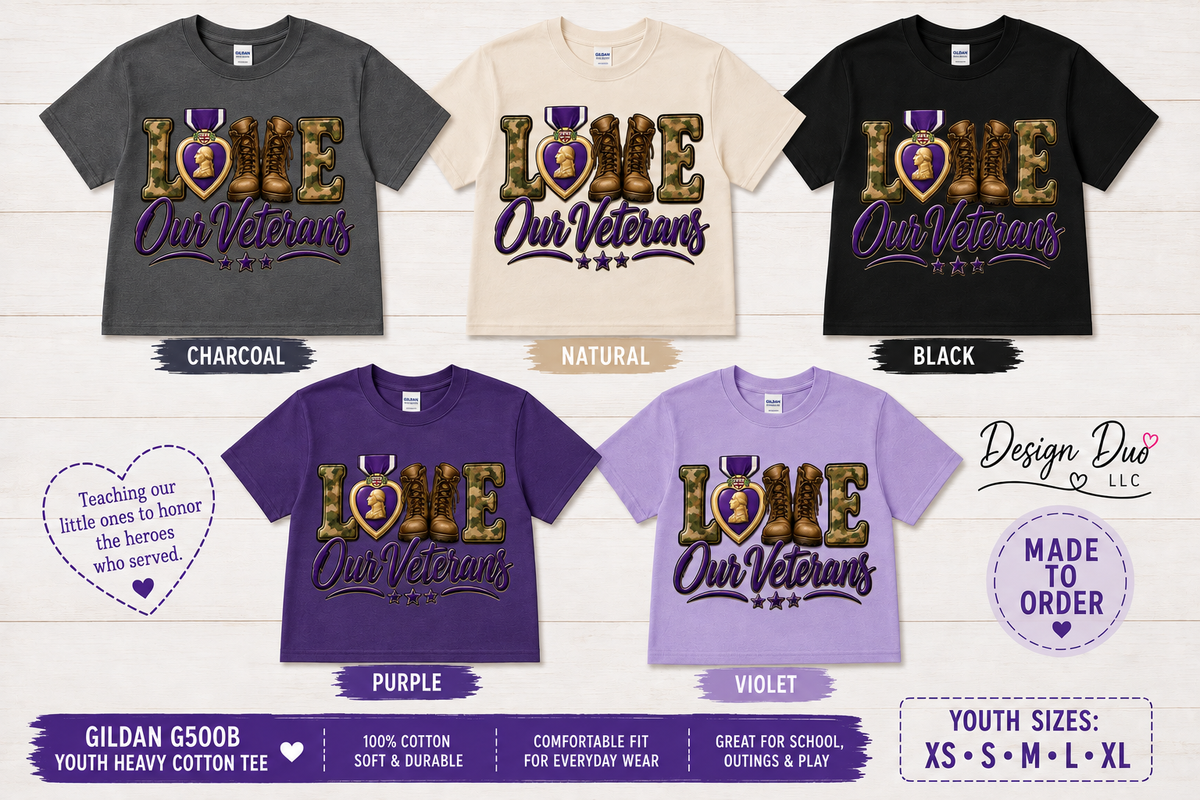 💜 Love Our Veterans Youth T-Shirt | Gildan G500B | MOPHA Fundraiser