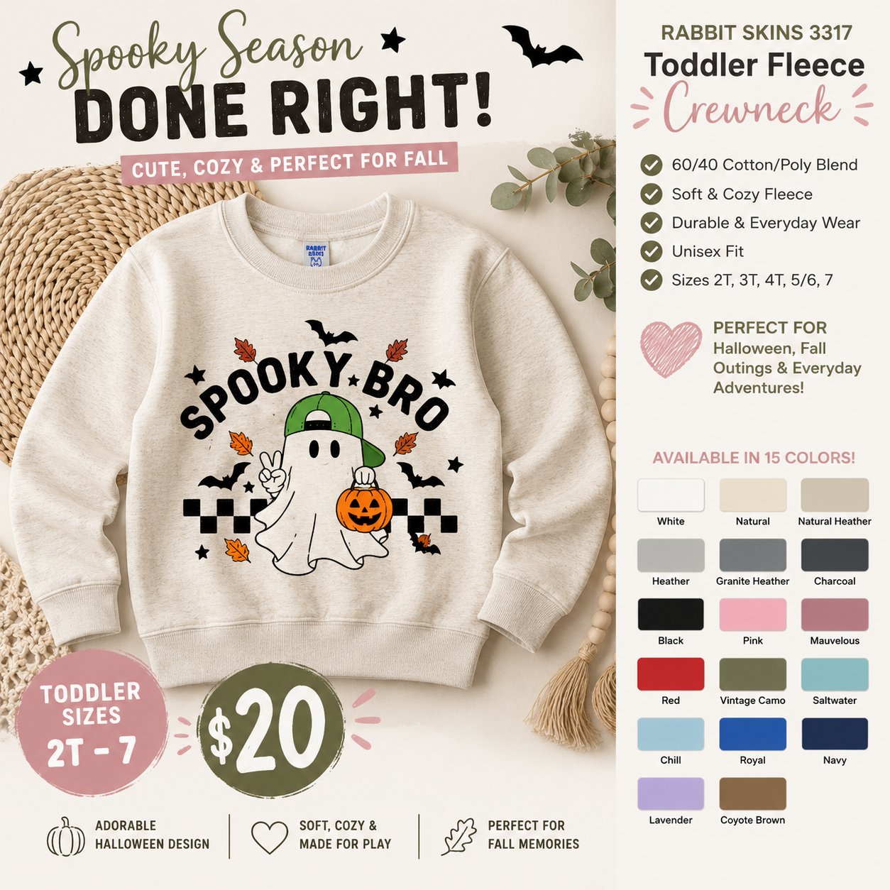 Spooky Bro Toddler Halloween Sweatshirt | Cute Ghost Crewneck | Rabbit Skins 3317 Fleece | Fall Toddler Pullover | Halloween Outfit