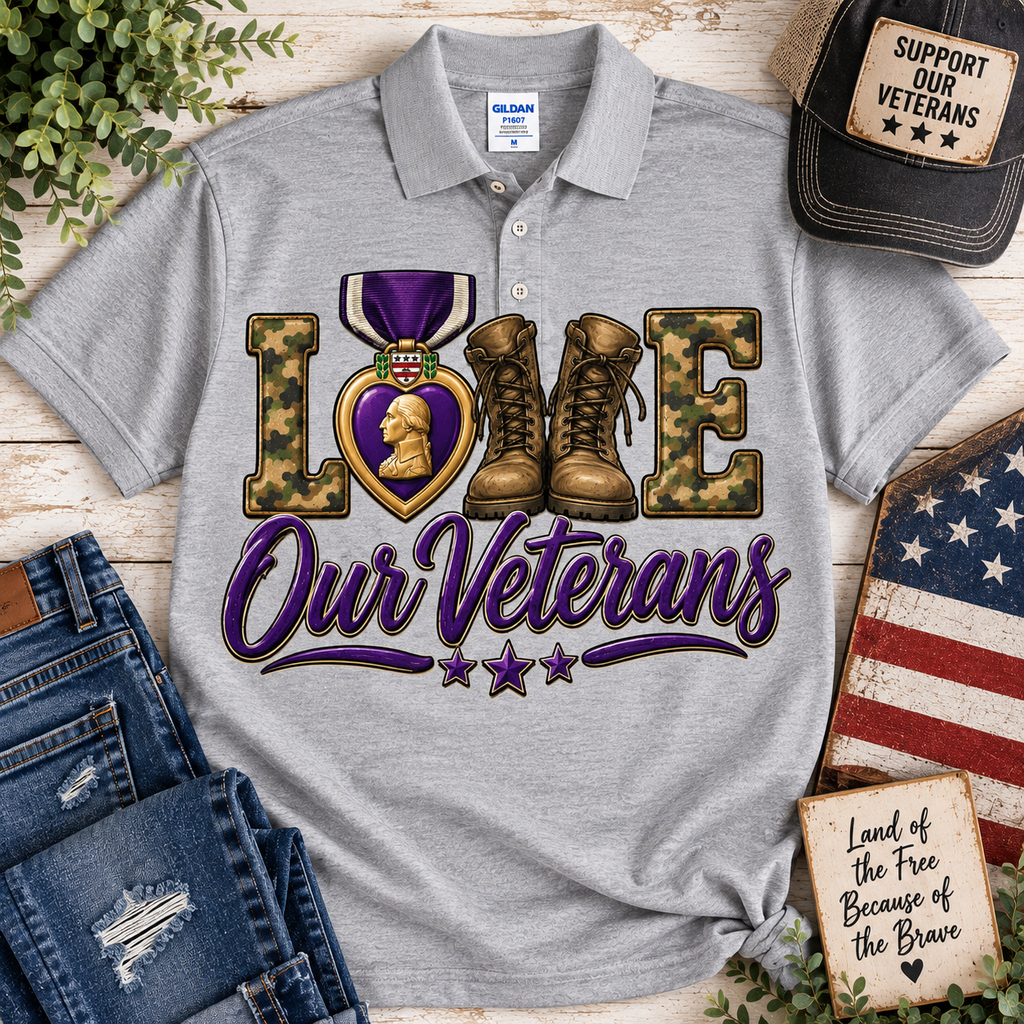 💜 Love Our Veterans Polo | Unisex Polo | MOPHA Fundraiser