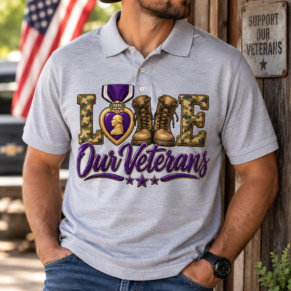 💜 Love Our Veterans Polo | Unisex Polo | MOPHA Fundraiser