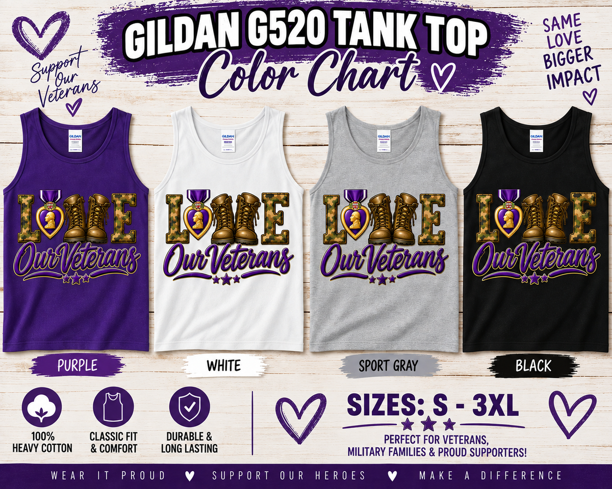💜 LOVE OUR VETERANS Tank Top | Gildan G520 | MOPHA Fundraiser