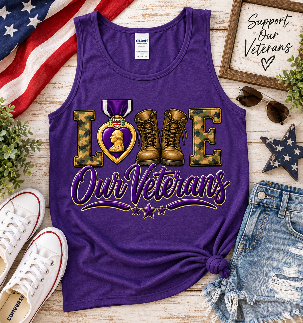 💜 LOVE OUR VETERANS Tank Top | Gildan G520 | MOPHA Fundraiser