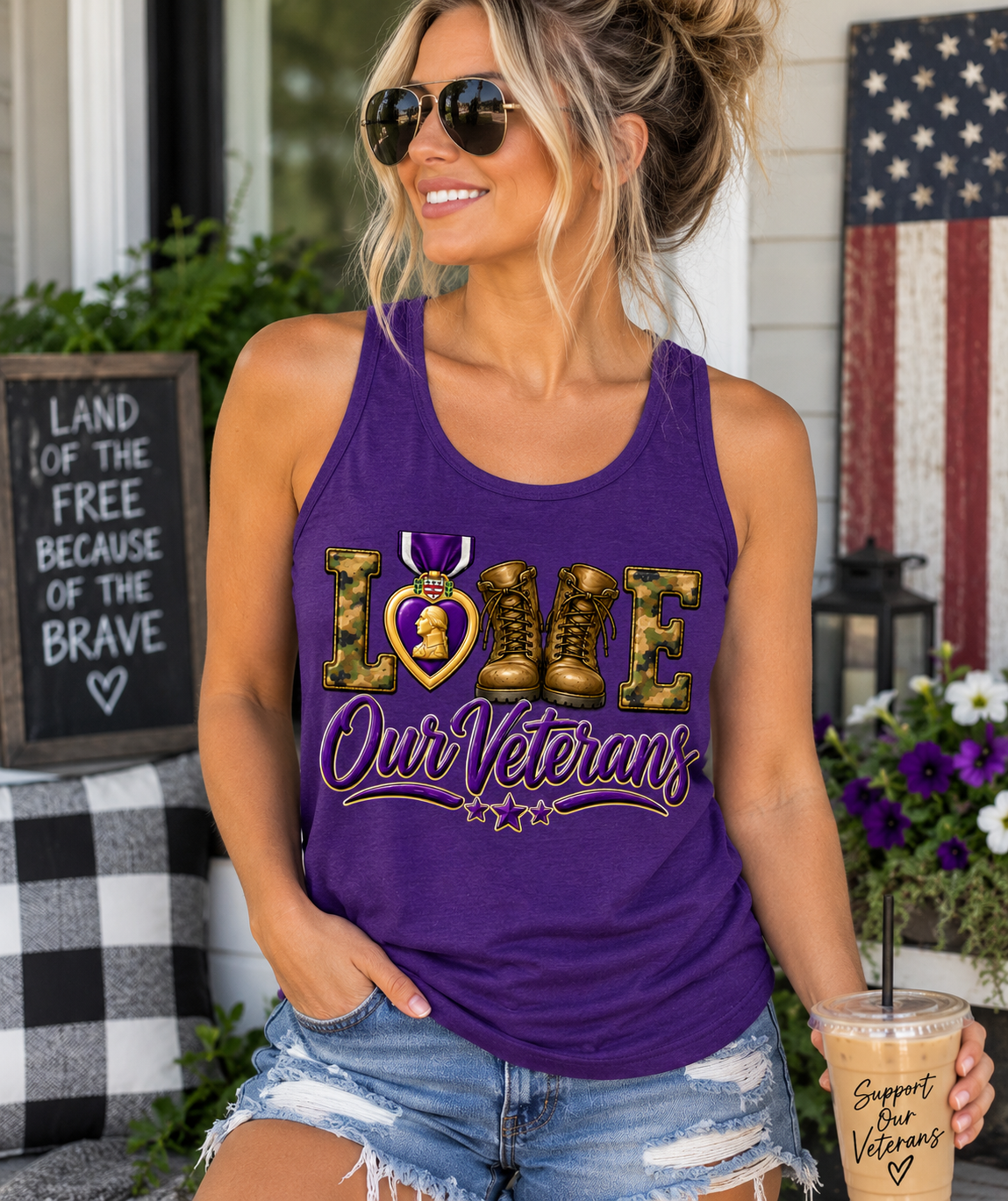 💜 LOVE OUR VETERANS Tank Top | Gildan G520 | MOPHA Fundraiser