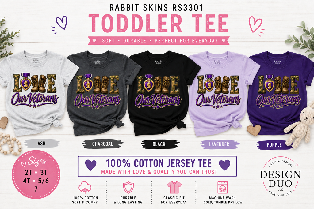 💜 Love Our Veterans Toddler T-Shirt | Rabbit Skins RS3301 | MOPHA Fundraiser