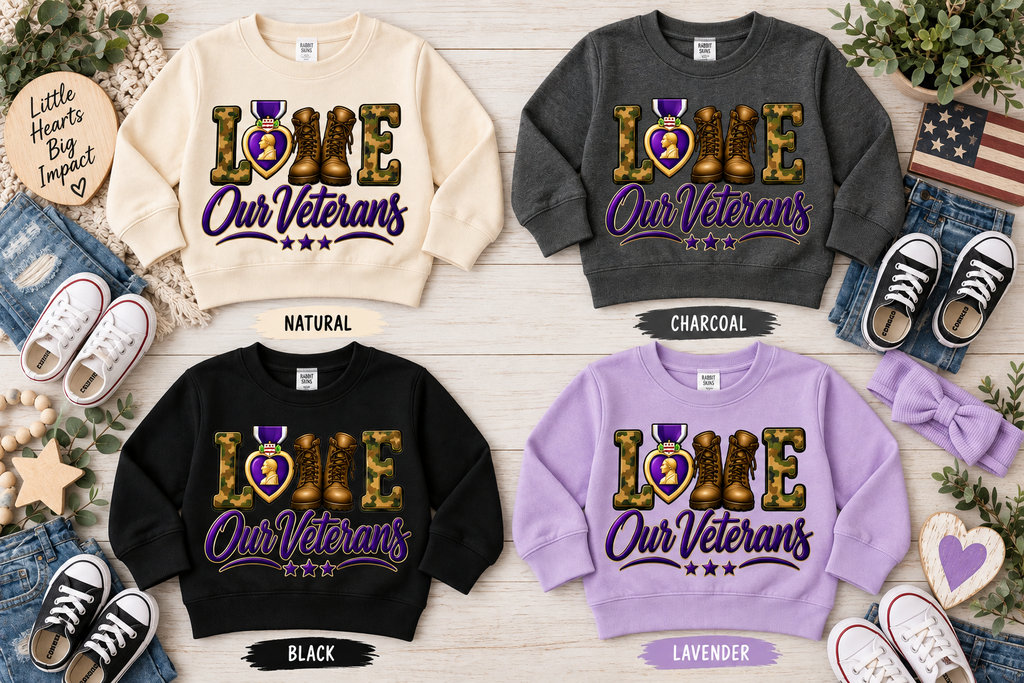 💜 Love Our Veterans Toddler Crewneck | MOPHA Fundraiser | Rabbit Skins RS3317