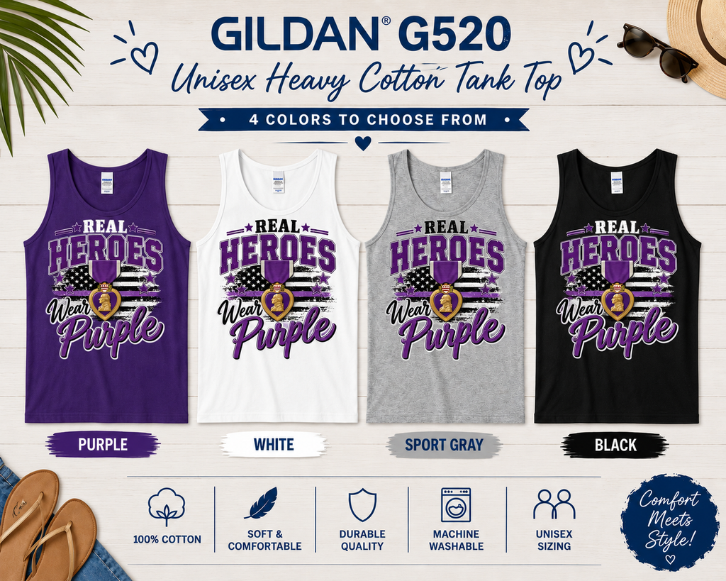 Real Heroes Wear Purple Tank Top | Veteran Support Shirt | MOPHA Tank | Veteran Support Shirt | Patriotic Tank Top