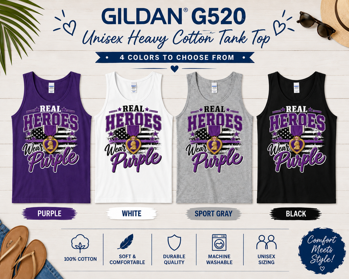 Real Heroes Wear Purple Tank Top | Veteran Support Shirt | MOPHA Tank | Veteran Support Shirt | Patriotic Tank Top