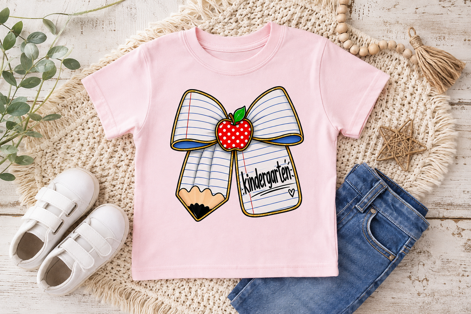 Toddler Kindergarten Bow Shirt | First Day of School Toddler Tee | Back to School Outfit | Cute Apple Bow Shirt | Rabbit Skins Tee