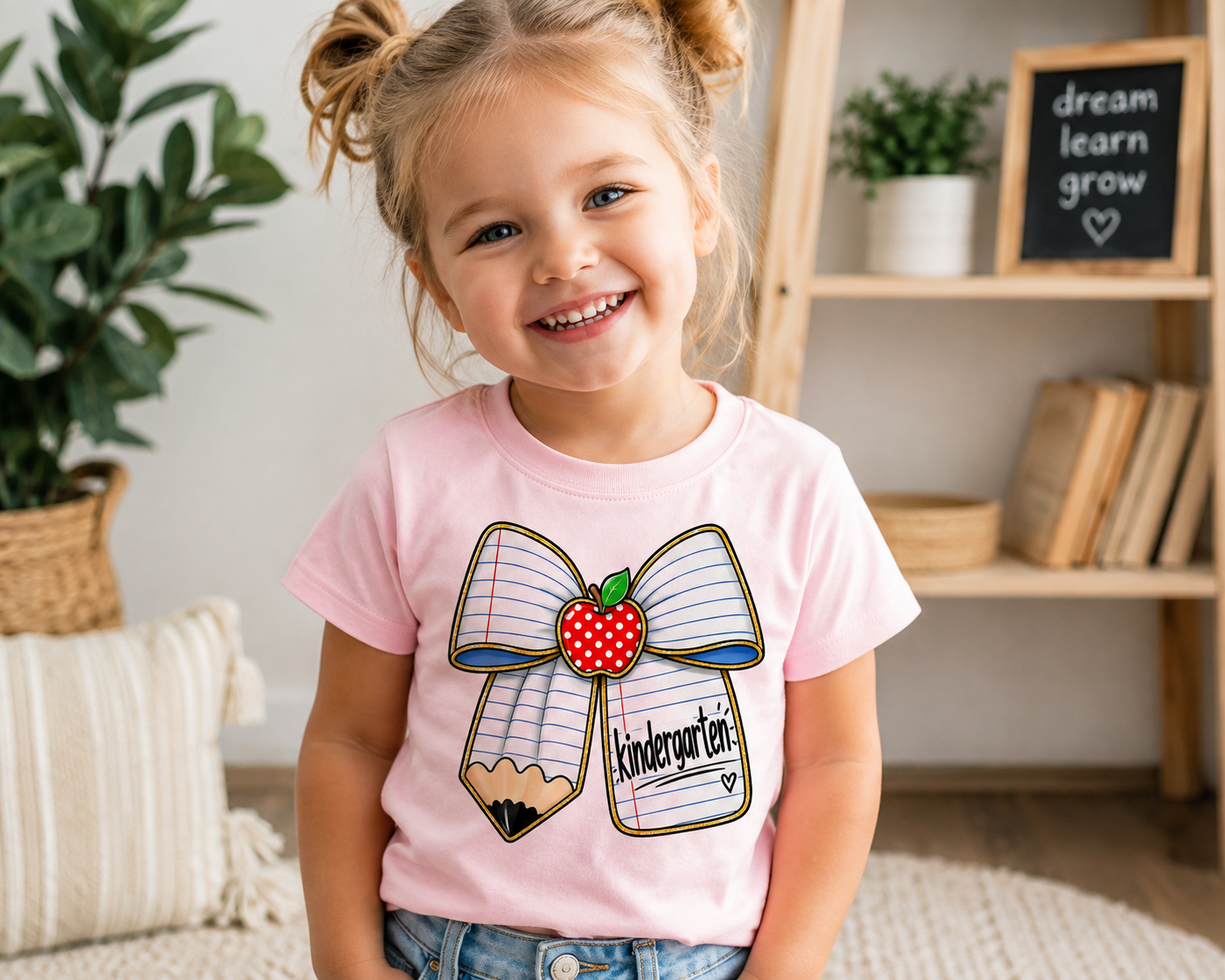 Toddler Kindergarten Bow Shirt | First Day of School Toddler Tee | Back to School Outfit | Cute Apple Bow Shirt | Rabbit Skins Tee