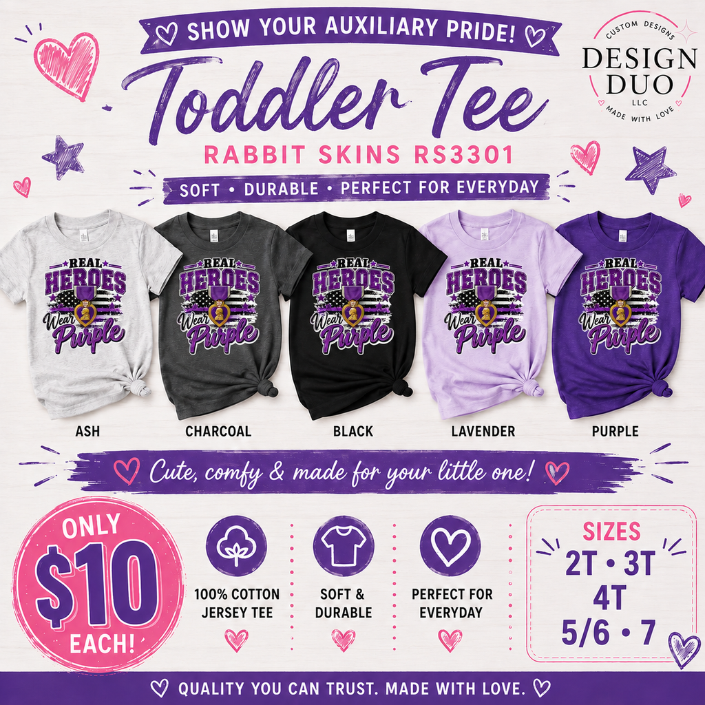 Real Heroes Wear Purple Toddler Tee | Veteran Patriotic Shirt | Rabbit Skins RS3301