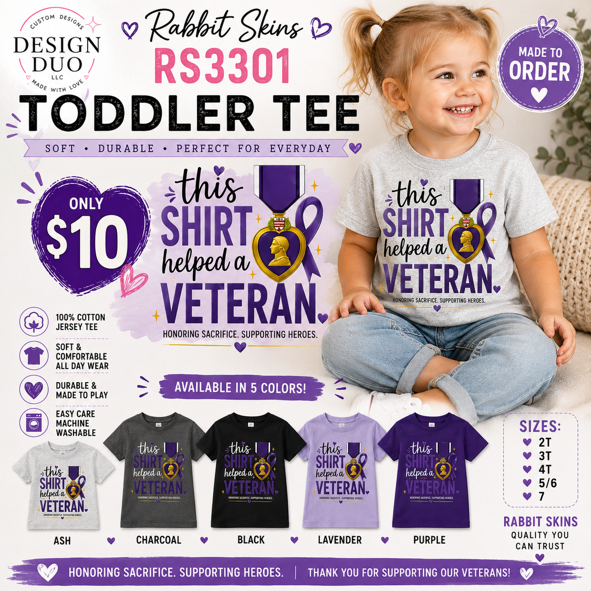 Toddler Tee - This Shirt Helped a Veteran | Veteran Support Shirt | Rabbit Skins RS3301