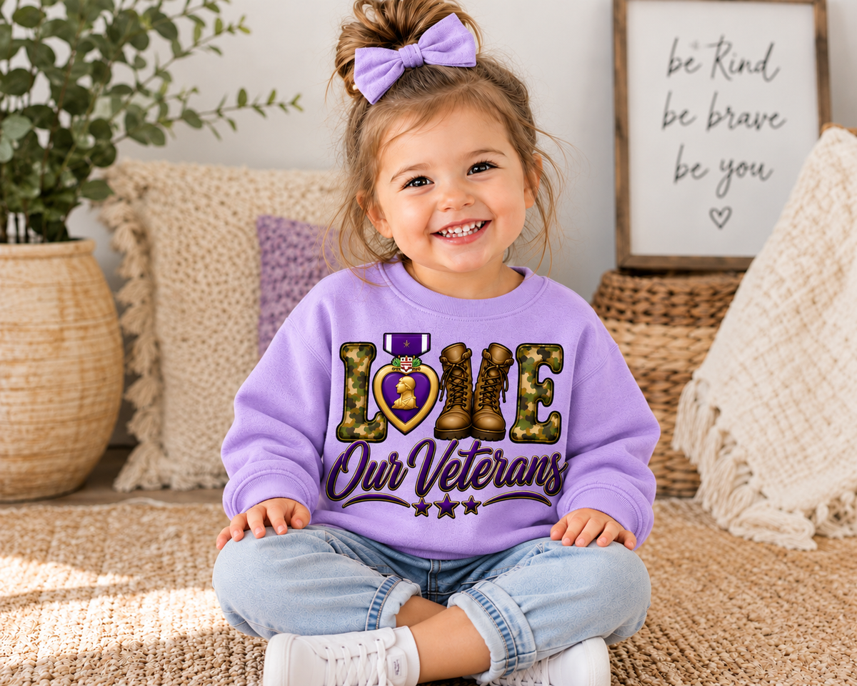 💜 Love Our Veterans Toddler Crewneck | MOPHA Fundraiser | Rabbit Skins RS3317