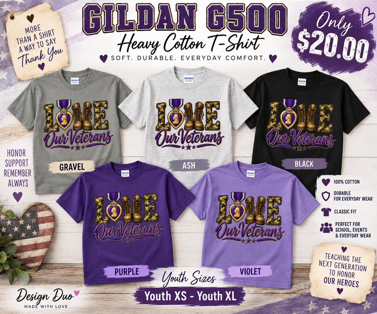 💜 Love Our Veterans Adult Unisex T-Shirt I Veteran Support Shirt