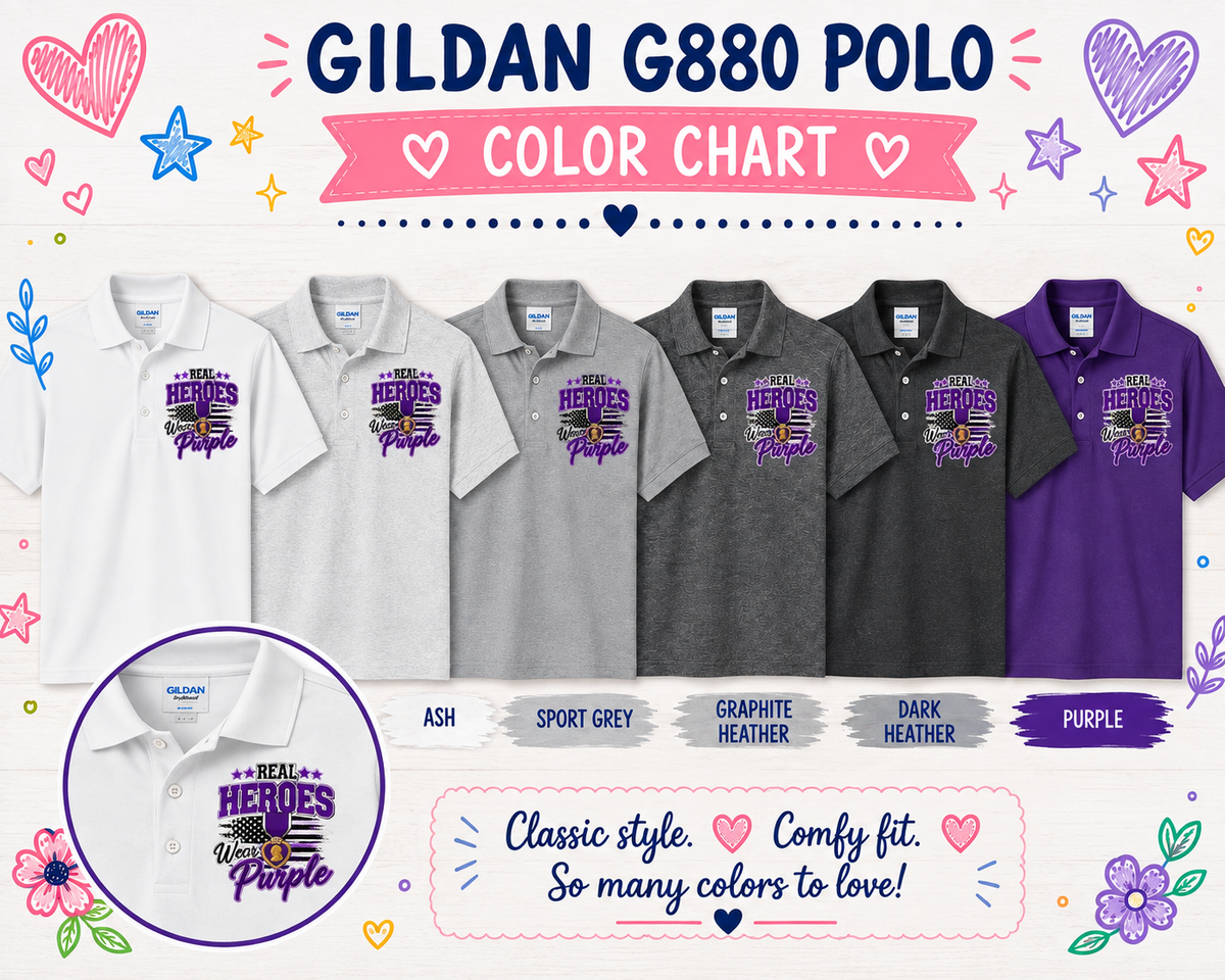 Real Heroes Wear Purple Polo Shirt | Medal Polo | Veteran Support Shirt | Patriotic Gildan G880 Unisex Polo | MOPHA