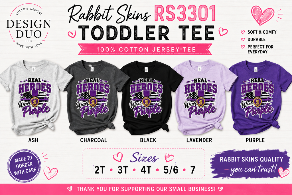 Real Heroes Wear Purple Toddler Tee | Veteran Patriotic Shirt | Rabbit Skins RS3301