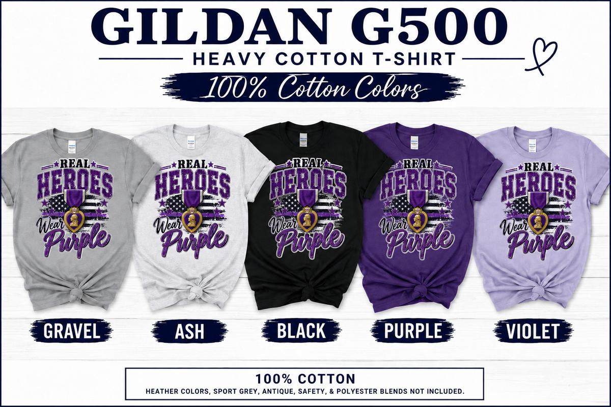 Real Heroes Wear Purple T-Shirt | Veteran Support Tee | Gildan G500 | MOPHA