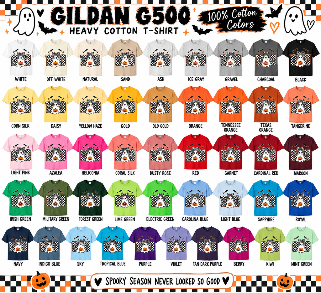 BOO Ghost Halloween Shirt, Checkerboard Ghost Tee, Cute Halloween Shirt, Spooky Season T-Shirt, Women’s Fall Graphic Tee, Gildan G500