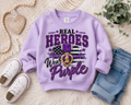 Real Heroes Wear Purple Toddler Crewneck | Military Hero Kids Sweatshirt | Patriotic Toddler Pullover