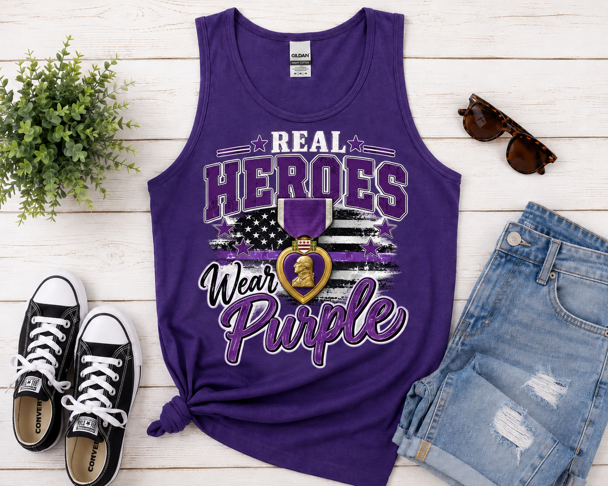Real Heroes Wear Purple Tank Top | Veteran Support Shirt | MOPHA Tank | Veteran Support Shirt | Patriotic Tank Top