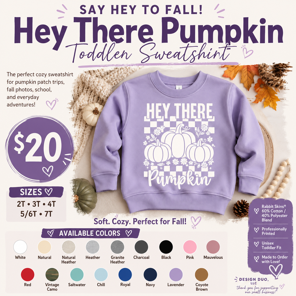 Toddler Pumpkin Sweatshirt | Fall Crewneck, Cotton Blend, Unisex Fit
