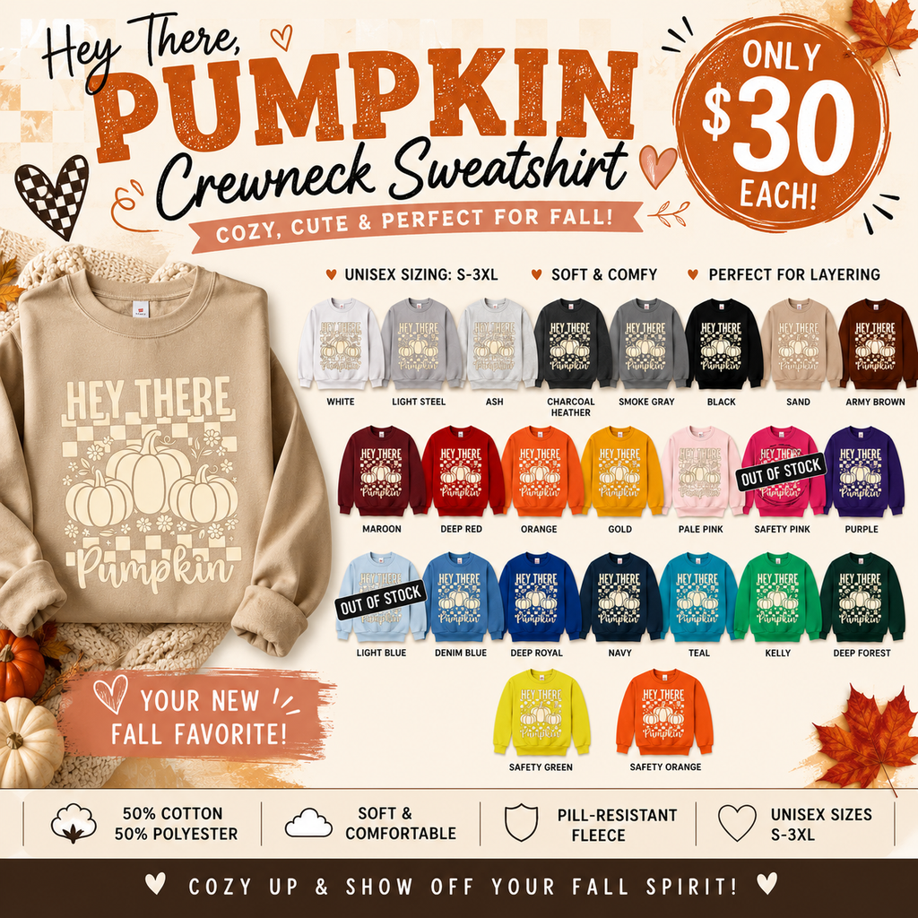 Hey There Pumpkin – Sweatshirt | Cozy Floral Checkerboard Fall Crewneck