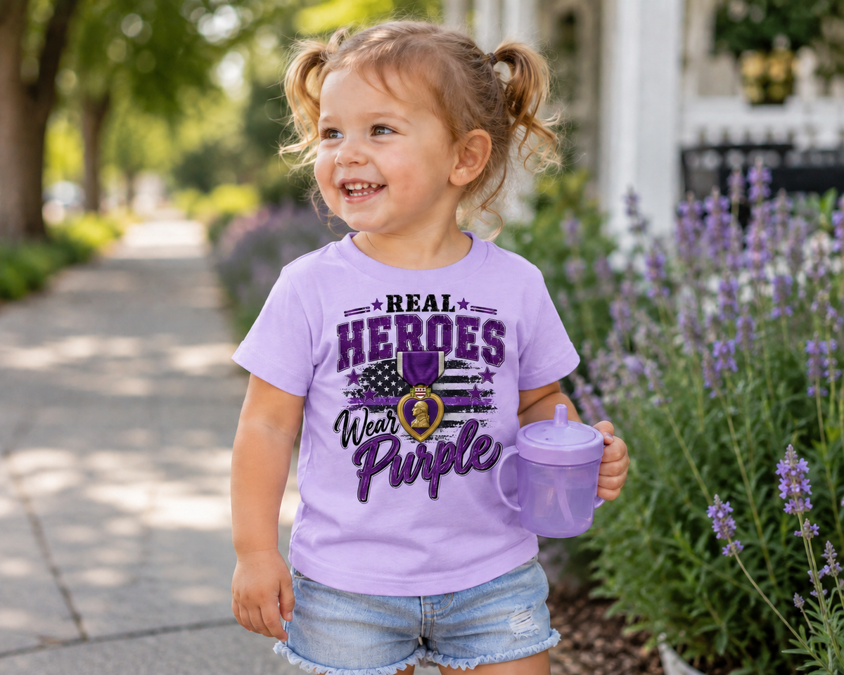 Real Heroes Wear Purple Toddler Tee | Veteran Patriotic Shirt | Rabbit Skins RS3301