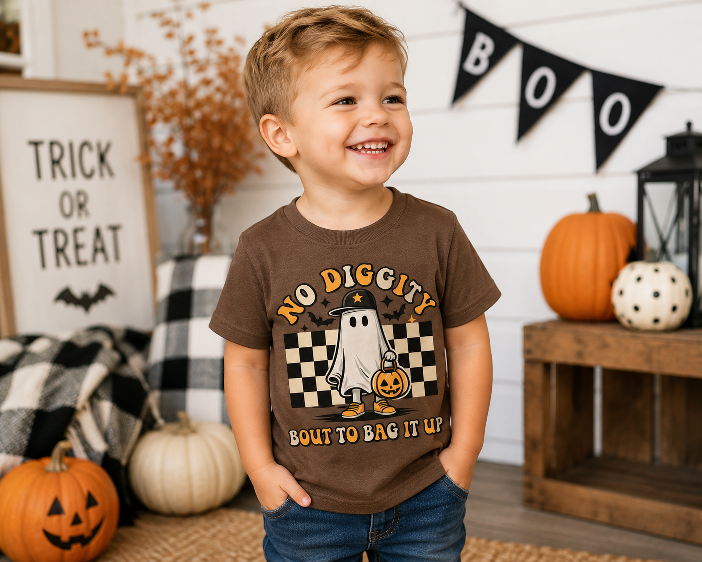 Toddler Halloween Shirt | Retro Ghost Pumpkin Tee, Trick or Treat Graphic