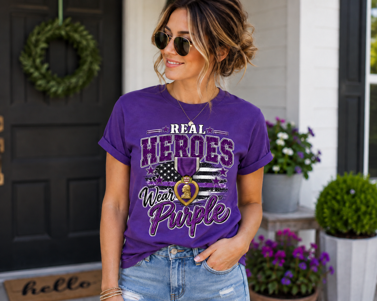 Real Heroes Wear Purple T-Shirt | Veteran Support Tee | Gildan G500 | MOPHA
