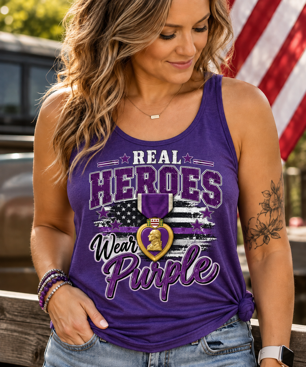 Real Heroes Wear Purple Tank Top | Veteran Support Shirt | MOPHA Tank | Veteran Support Shirt | Patriotic Tank Top