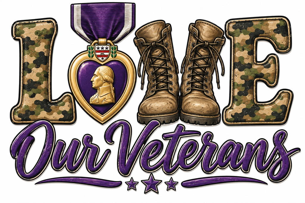 💜 Love Our Veterans Adult Unisex T-Shirt I Veteran Support Shirt